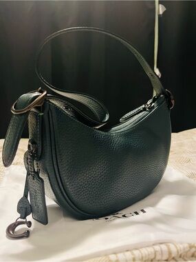 Coach Pebbled Crescent Shoulder Bag - Forest Green